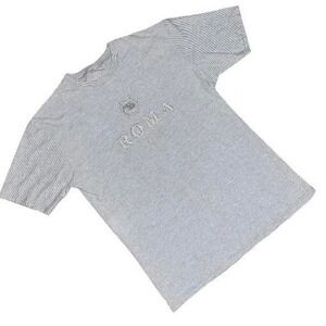 ITS‎ Roma Italia Embroidered Striped T-Shirt Mens XXL Grey White Made in Italy